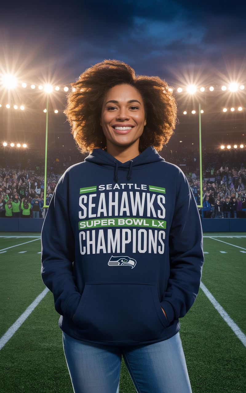 Seattle Seahawks Super Bowl LX Champions Hoodie Blue